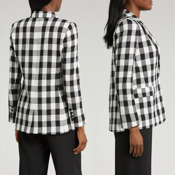 Halogen Black & White Checkered One Button Blazer Jacket - Picture 2 of 10
